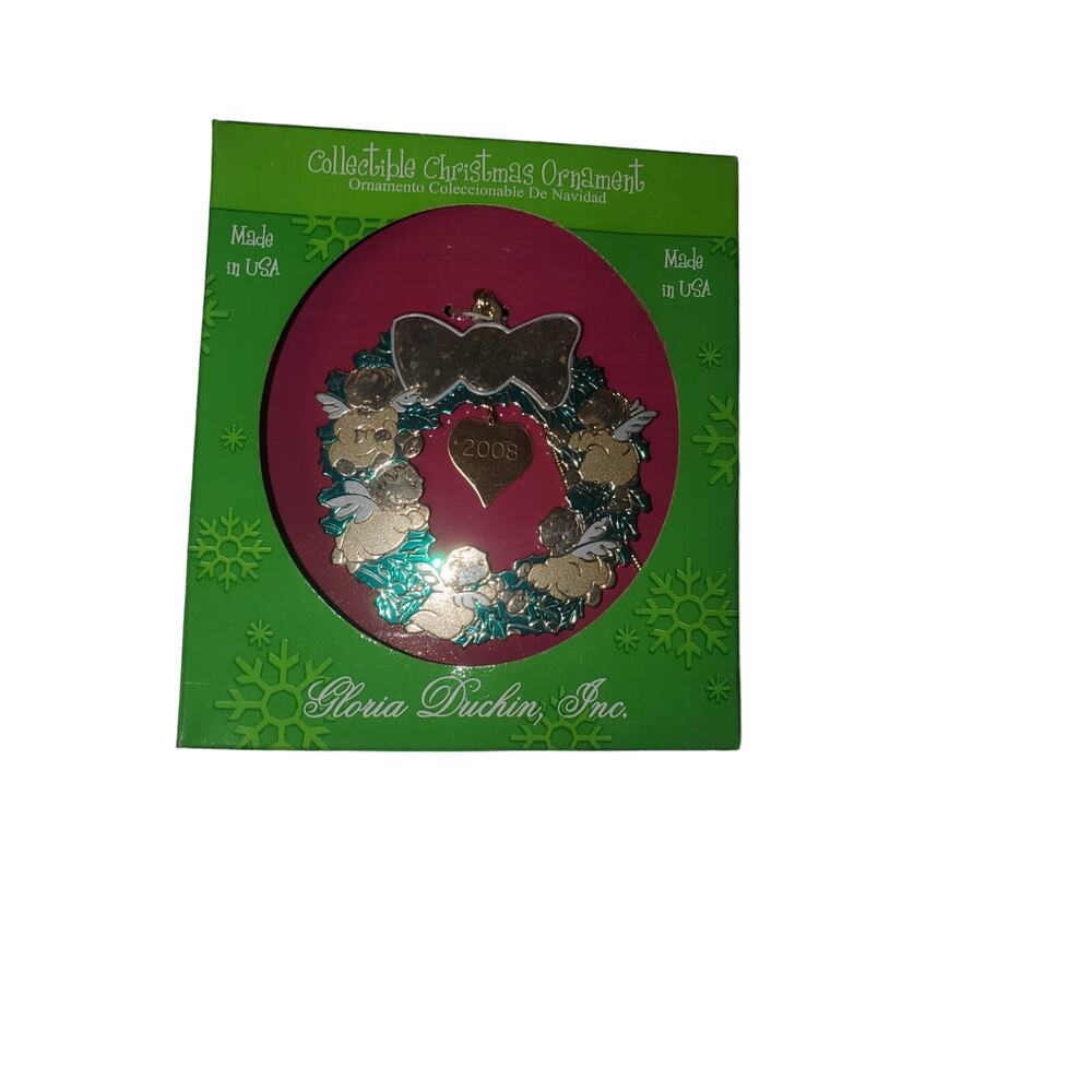 Collectible Green and Gold Christmas Wreath Ornament by Gloria Duchin